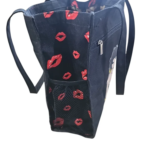 Black Tote Bag with Betty boop Cartoon Design - Picture 2 of 12
